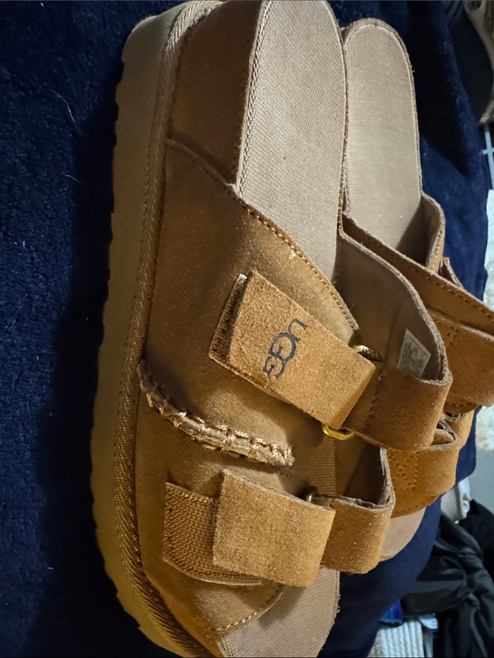 UGG Tan Suede Goldenstar platform Double-Strap Comfort Sandals sz 10